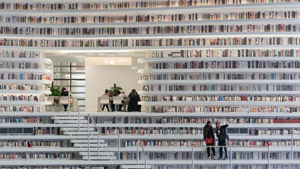 This Six Storey Futuristic Library In China Has Shelves Stacked With