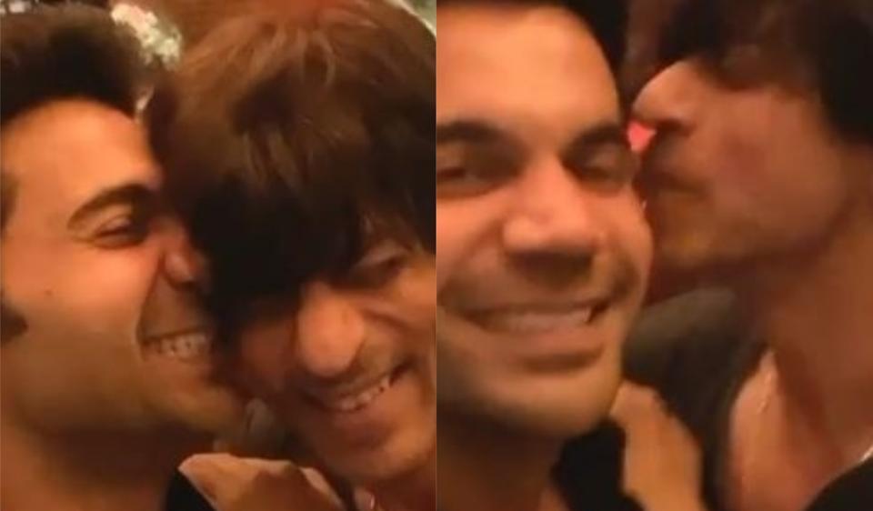 Shah Rukh Khan Kisses Rajkummar Rao Who Cant Stop Blushing Watch