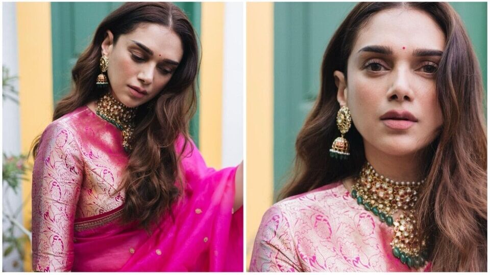 Aditi Rao Hydari in Pink Saree గలబ రగ చరల గబళసతనన అదత