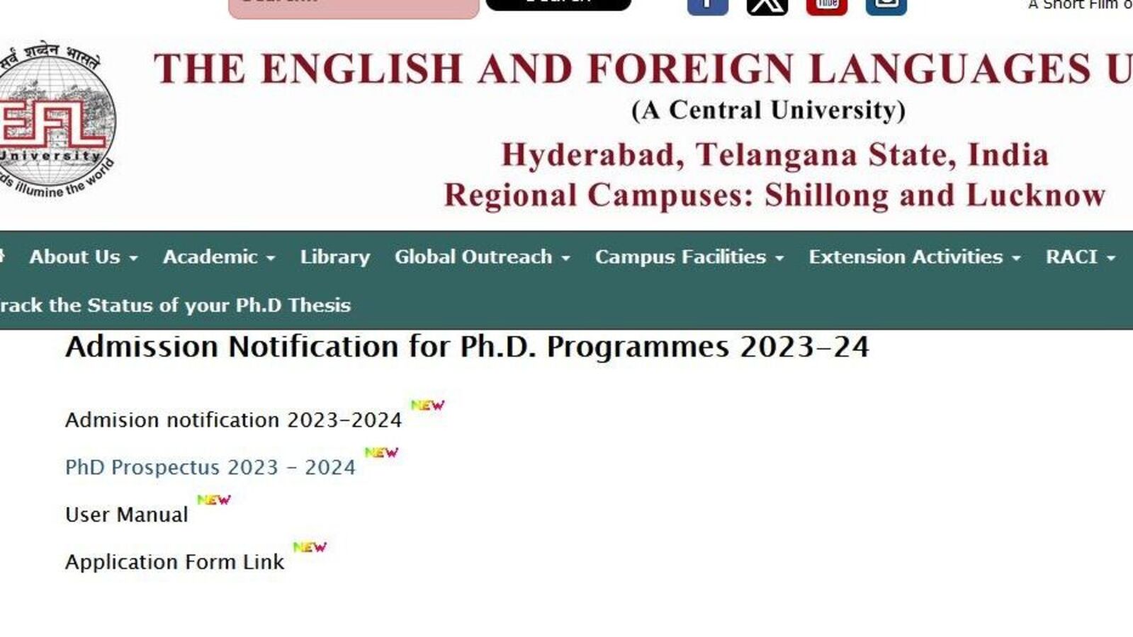 EFLU Hyderabad PhD Admissions : ఇఫ్లూలో పీహెచ్‌డీ అడ్మిషన్లు & ముఖ్య తేదీలివే