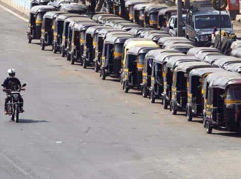 Auto's parked in a line unavailable for commuters near Kurla east on funeral day of Bal Thackeray in Mumbai. (Photo: HT)
