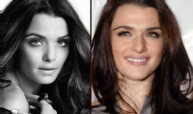 Spot the difference: Rachel Weisz in the L'Oreal ad (L) and in reality (R)
</div) Spot the difference: Rachel Weisz in the L'Oreal ad (L) and in reality (R)
</div)