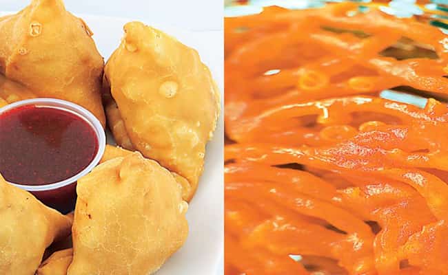 Flavour that lingers: I can still taste the shingara (above left) and jalebis that used to be my holiday breakfast as a chil) Flavour that lingers: I can still taste the shingara (above left) and jalebis that used to be my holiday breakfast as a chil)