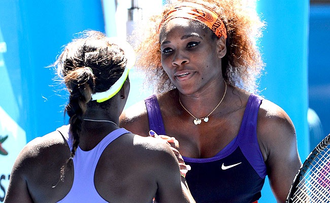 Serena Williams shakes hands with Sloane Stephens of the US after her loss during their women's singles match on day ten of the Australian Open tennis tournament in Melbourne. AFP PHOTO Serena Williams shakes hands with Sloane Stephens of the US after her loss during their women's singles match on day ten of the Australian Open tennis tournament in Melbourne. AFP PHOTO
