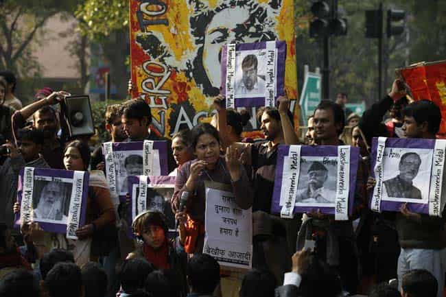 Activists demonstrate as they boycott Republic Day celebrations following the gangrape and murder of a student in New Delhi last December. HT Photo/Virendra Singh Gosain Activists demonstrate as they boycott Republic Day celebrations following the gangrape and murder of a student in New Delhi last December. HT Photo/Virendra Singh Gosain