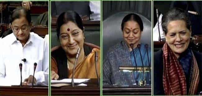 Opposition leader Sushma Swaraj, speaker Meira Kumar and UPA chief Sonia Gandhi during the presentation of the annual budget. PTI Opposition leader Sushma Swaraj, speaker Meira Kumar and UPA chief Sonia Gandhi during the presentation of the annual budget. PTI