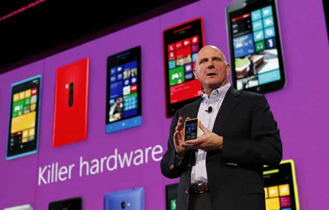 File photo of Microsoft Corp CEO Steve Ballmer displays a Nokia Lumia 920 featuring Windows Phone 8, during an event in San Francisco, California. (Reuters) File photo of Microsoft Corp CEO Steve Ballmer displays a Nokia Lumia 920 featuring Windows Phone 8, during an event in San Francisco, California. (Reuters)