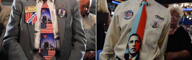 A combination of file pictures showing a man wearing an Obama and a Romney tie on the second day of the Democratic National Convention. AFP Photo A combination of file pictures showing a man wearing an Obama and a Romney tie on the second day of the Democratic National Convention. AFP Photo