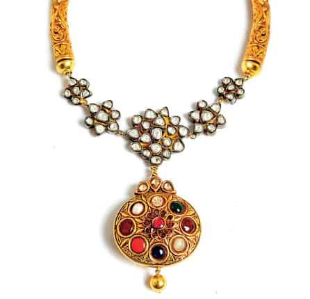 The Race For Style: A navratna gemstone silver neckpiece from Apala by Sumit could give gold a run for it style. Price on request The Race For Style: A navratna gemstone silver neckpiece from Apala by Sumit could give gold a run for it style. Price on request