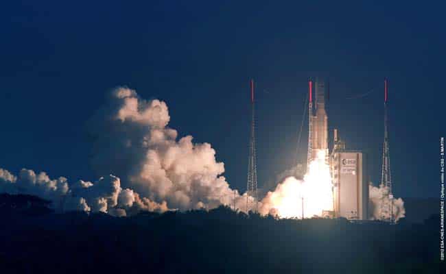 An Ariane 5 rocket carrying two satellites, ASTRA 2F and GSAT-10, blasts off from the European space centre of Kourou, French Guiana. AFP/CNES/CSG/S Martin An Ariane 5 rocket carrying two satellites, ASTRA 2F and GSAT-10, blasts off from the European space centre of Kourou, French Guiana. AFP/CNES/CSG/S Martin