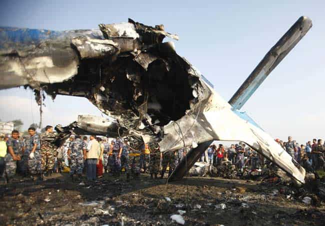 The wreckage of a Dornier aircraft, owned by private firm Sita Air, at the crash site in Kathmandu. Reuters/Navesh Chitrakar