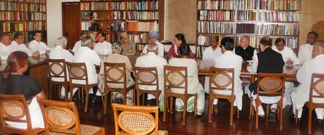 Prime Minister Manmohan Singh, Congress President Sonia Gandhi and other leaders during a Congress Working Committee (CWC) meeting in Delhi on Tuesday. PTI Photo.
</div) Prime Minister Manmohan Singh, Congress President Sonia Gandhi and other leaders during a Congress Working Committee (CWC) meeting in Delhi on Tuesday. PTI Photo.
</div)