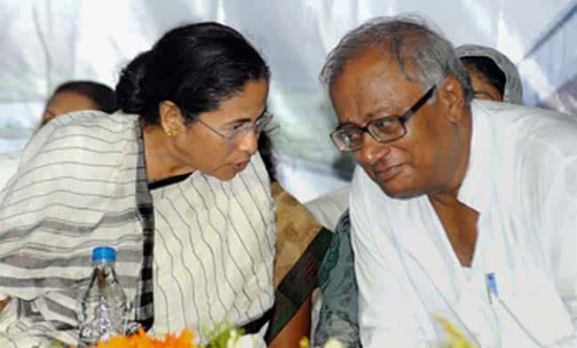 West Bengal chief minister Mamata Banerjee with MP Saugata Roy at an event in Kolkata. PTI photo