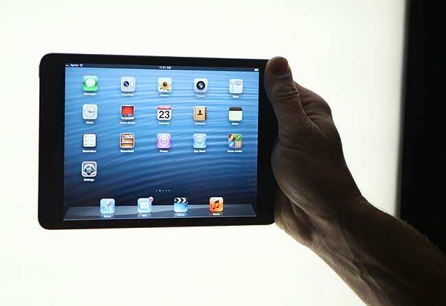 Apple's newly introduced iPad Mini is seen during Apple's special event at the California Theatre in San Jose on October 23, 2012 in San Jose, California. AFP PHOTO/ Kimihiro Hoshino / FILES Apple's newly introduced iPad Mini is seen during Apple's special event at the California Theatre in San Jose on October 23, 2012 in San Jose, California. AFP PHOTO/ Kimihiro Hoshino / FILES