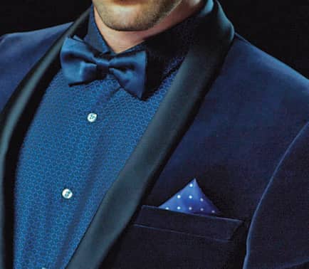Works Either Way: Electric blue is great as pocket squares (Karl Lagerfeld jacket) and works well in traditional options too) Works Either Way: Electric blue is great as pocket squares (Karl Lagerfeld jacket) and works well in traditional options too)