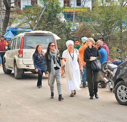 Demi Moore (in shades) during her Mcleodganj visi)