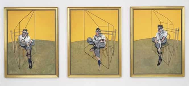 Bacon painted 'Three Studies of Lucian Freud' at London's Royal College of Art in 1969. Bacon painted 'Three Studies of Lucian Freud' at London's Royal College of Art in 1969.