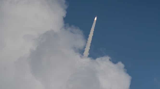 ISRO's launch vehicle carrying the Mars Orbiter probe, moments after lift-off, in Sriharikota. (Nathan G/HT Photo)