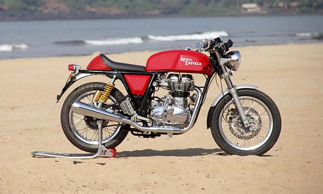This file photograph shows the new Continental GT model by Royal Enfield on a beach at Canacona district in Goa during a launch event for the Indian market. (AFP Photo) Motorbike makers turn to 1960s in 'cafe racer' revival