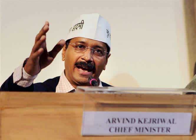 Delhi chief minister Arvind Kejriwal speaks to media at secretariat building in New Delhi. (PTI Photo) 
</div)