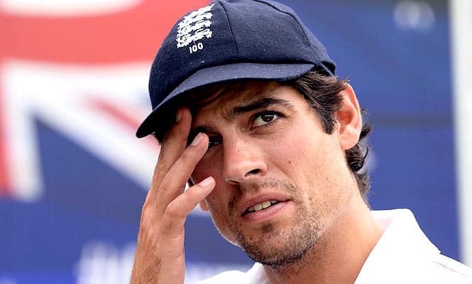 England's captain Alastair Cook waits to be interviewed after Australia won their third Ashes test cricket match in Perth.  (Reuters)
