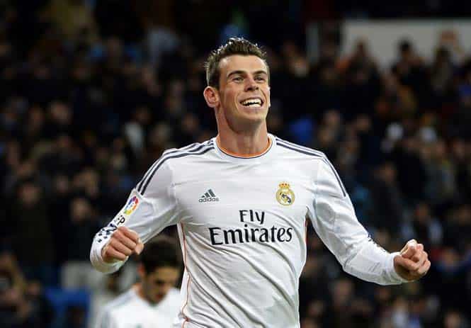 Gareth Bale celebrates after scoring his third goal during the Spanish league match. (AFP file photo)