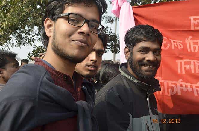 JNU president V Lenin Kumar with fellow students at the march. JNU president V Lenin Kumar with fellow students at the march.
