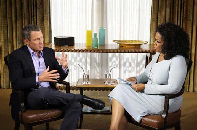 Oprah Winfrey interviews Lance Armstrong on her show. (AP file photo)