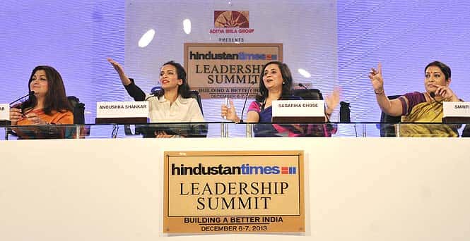 Khushbu Sundar, Anoushka Sundar, Sagarika Ghose and Smriti Irani during the panel discussion. Khushbu Sundar, Anoushka Sundar, Sagarika Ghose and Smriti Irani during the panel discussion.