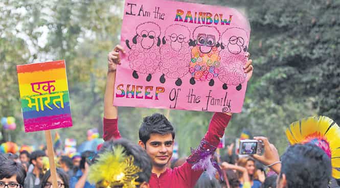 Supporters of the LGBT (lesbian, gay, bisexual and transgender) community at the sixth Delhi Queer Pride Parade. (Prabhas Roy/ HT Photo)</em) Supporters of the LGBT (lesbian, gay, bisexual and transgender) community at the sixth Delhi Queer Pride Parade. (Prabhas Roy/ HT Photo)</em)