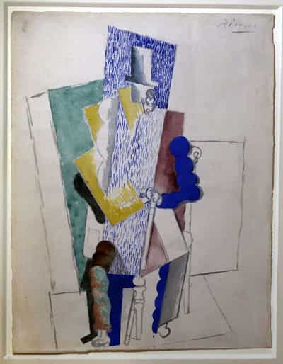 Picasso's 1914 cubist drawing L'homme au Gibus, Man with Opera Hat, presented at Sotheby's auction house in Paris. (AP Photo)</em> 
</div)