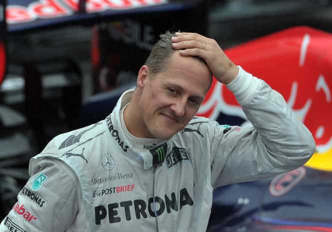 A file photo of Michael Schumacher during the first practice of the F1 San Marino GP race in Italy. (AFP photo)</strong)