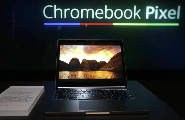 The Google Chromebook Pixel laptop computer is shown at an announcement in San Francisco, Thursday, Feb. 21, 2013. Google is adding a new touch to its line of Chrome laptops in an attempt to outshine personal computers running on software made by rivals Microsoft and Apple. Photo: AP/Jeff Chiu The Google Chromebook Pixel laptop computer is shown at an announcement in San Francisco, Thursday, Feb. 21, 2013. Google is adding a new touch to its line of Chrome laptops in an attempt to outshine personal computers running on software made by rivals Microsoft and Apple. Photo: AP/Jeff Chiu