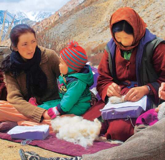 Yakking away: Ladakhi women make felt souvenirs from the wool of the yak. Yakking away: Ladakhi women make felt souvenirs from the wool of the yak.