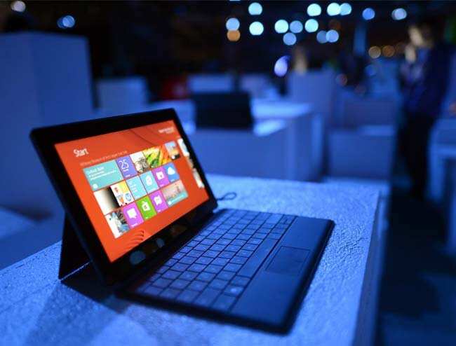 The new Microsoft Surface tablet on display following a press conference at Pier 57 to officially launch Windows 8 and the tablet in New York . Photo: AFP / Timothy A. Clary The new Microsoft Surface tablet on display following a press conference at Pier 57 to officially launch Windows 8 and the tablet in New York . Photo: AFP / Timothy A. Clary