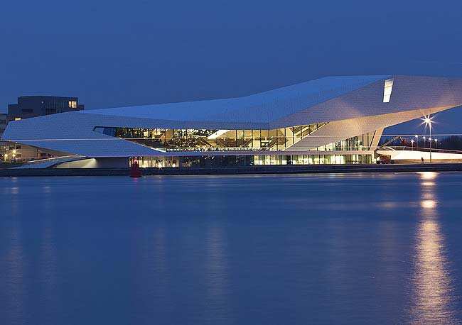 Nightview of the modern Eye Film museum, located at the IJ river in Amsterdam. Photo: Reuters/Michael Kooren