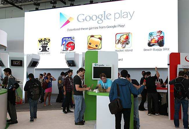 Attendees visit the Google Play booth during the Google I/O developers conference at the Moscone Center in San Francisco, California. Justin Sullivan/Getty Images/AFP Attendees visit the Google Play booth during the Google I/O developers conference at the Moscone Center in San Francisco, California. Justin Sullivan/Getty Images/AFP