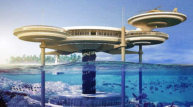 Renderings of the Water Discus Hotel in the Maldives. Photo: AFP/Water Discus Hotel/Deep Ocean Technology Renderings of the Water Discus Hotel in the Maldives. Photo: AFP/Water Discus Hotel/Deep Ocean Technology