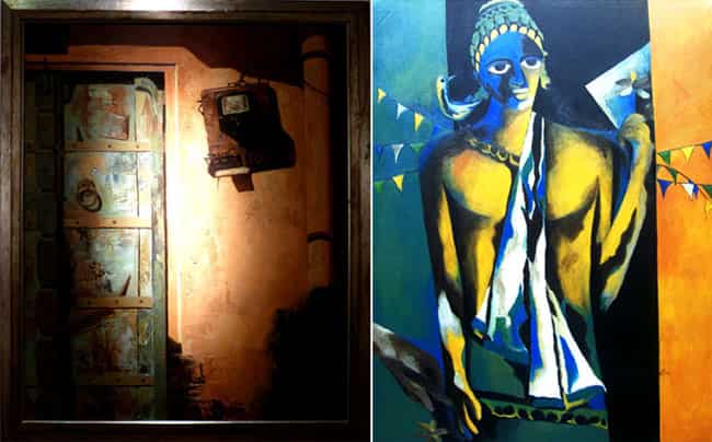 (From left) Paintings by Sanjay Bhattacharya and Vijendra S. Vi) (From left) Paintings by Sanjay Bhattacharya and Vijendra S. Vi)