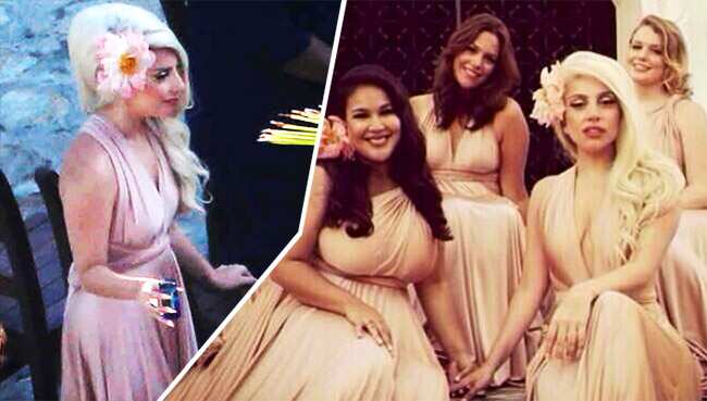 Lady Gaga at her best friend's wedding. Right: Gaga with other bridesmaids Lady Gaga at her best friend's wedding. Right: Gaga with other bridesmaids
