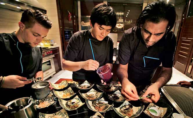 Perfect combo: Gagan Anand (below right) flew down from Bangkok with five chefs and 200kg of high-quality ingredients to cook at the single best food and wine dinner I’ve ever been to) Perfect combo: Gagan Anand (below right) flew down from Bangkok with five chefs and 200kg of high-quality ingredients to cook at the single best food and wine dinner I’ve ever been to)