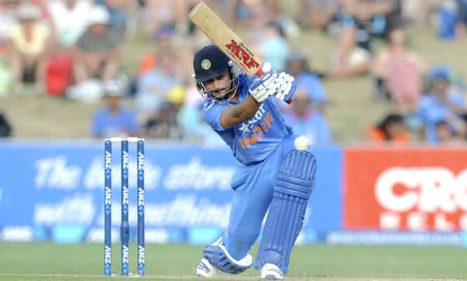 Kohli hits one of his pristine drives on the way to his 123. (AP Photo) Kohli hits one of his pristine drives on the way to his 123. (AP Photo)