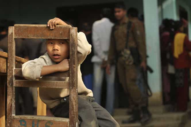 Rengma Naga refugees from the Phencherop belt of the Karbi Anglong Autonomous Council fled their homes and took shelter at the Shantipur relief camp after a fresh bout of violence erupted in the region, in Santipur Assam. (Burhaan Kinu/HT)</strong> </div)