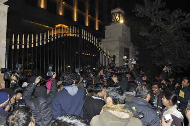 Scene outside the hotel where Congress leader Shashi Tharoor's wife Sunanda Pushkar was found dead, in New Delhi. (Photo by Sonu Mehta/ Hindustan Times) Scene outside the hotel where Congress leader Shashi Tharoor's wife Sunanda Pushkar was found dead, in New Delhi. (Photo by Sonu Mehta/ Hindustan Times)