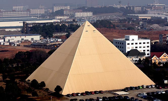 This picture shows a 130-foot high pyramid built by Chinese multi-millionaire Zhang Yue, on his corporate campus in Changsha, China's Hunan province. (AFP Photo)
</div) This picture shows a 130-foot high pyramid built by Chinese multi-millionaire Zhang Yue, on his corporate campus in Changsha, China's Hunan province. (AFP Photo)
</div)