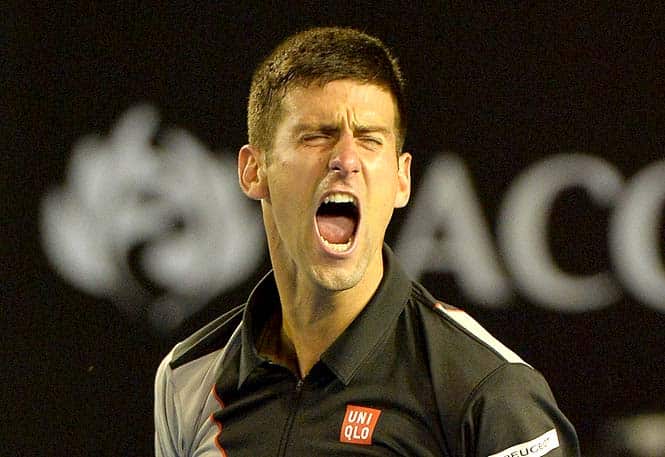 Serbia's Novak Djokovic reacts during his men's singles match against Switzerland's Stanislas Wawrinka on day nine at the 2014 Australian Open tennis tournament in Melbourne (AFP photo) Serbia's Novak Djokovic reacts during his men's singles match against Switzerland's Stanislas Wawrinka on day nine at the 2014 Australian Open tennis tournament in Melbourne (AFP photo)