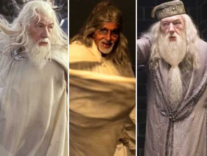 Amitabh's new look is being compared with Gandalf (l) and Dumbledore (r) on the social media) Amitabh's new look is being compared with Gandalf (l) and Dumbledore (r) on the social media)