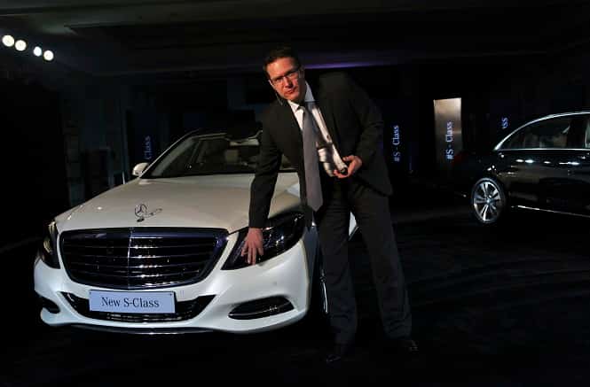 Mercedes-Benz launches new S-Class luxury sedan in India at ₹1.57 crore Head of Global Product Management for Mercedes Benz S-Class and Roadsters Lutz Regelmann describes the parts of the new Mercedes Benz S-Class during its launch in New Delhi. (AP Photo) Mercedes-Benz launches new S-Class luxury sedan in India at<span class='webrupee'>₹</span>1.57 crore
