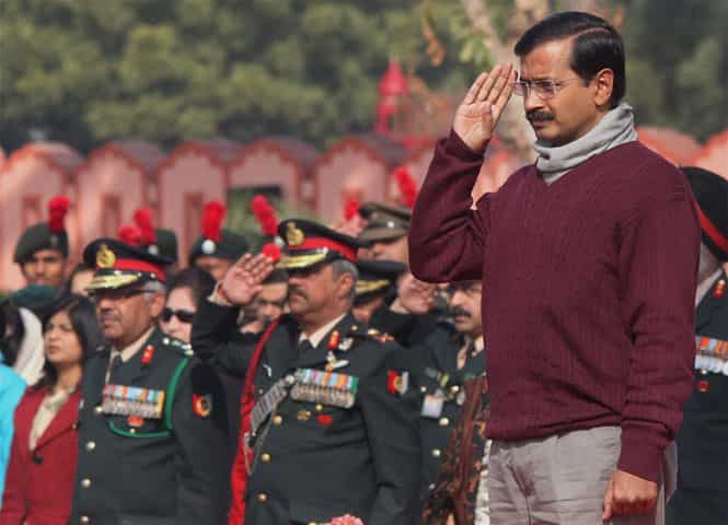 Delhi CM Kejriwal attends the NCC Republic Day Parade camp 2014 in New Delhi. (PTI photo)</em) Delhi CM Kejriwal attends the NCC Republic Day Parade camp 2014 in New Delhi. (PTI photo)</em)