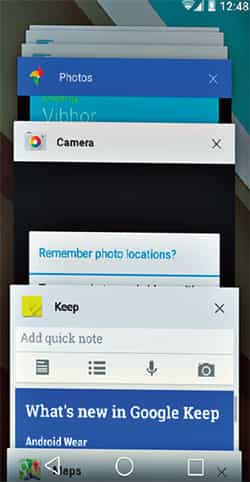All apps and even activities between apps like emails are depicted as a stack of tab cards All apps and even activities between apps like emails are depicted as a stack of tab cards